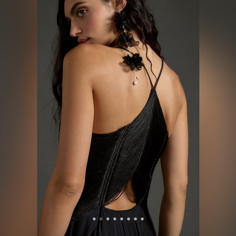 NWT Anthropologie Fringe Bodice Mini Dress — black — size 14 / large - Picture 5 of 10